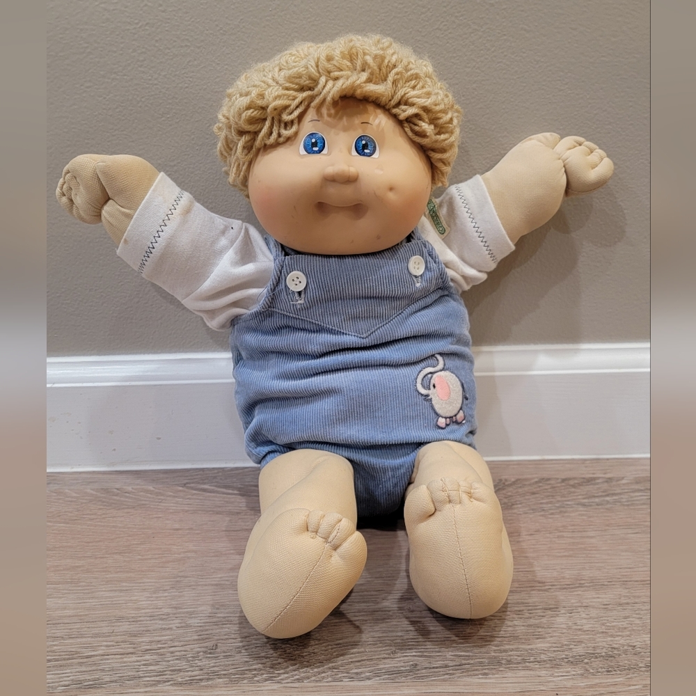 Vintage 1985 Coleco Cabbage Patch Boy Wheat Loop Hair Blue Eyes 1 Dimple